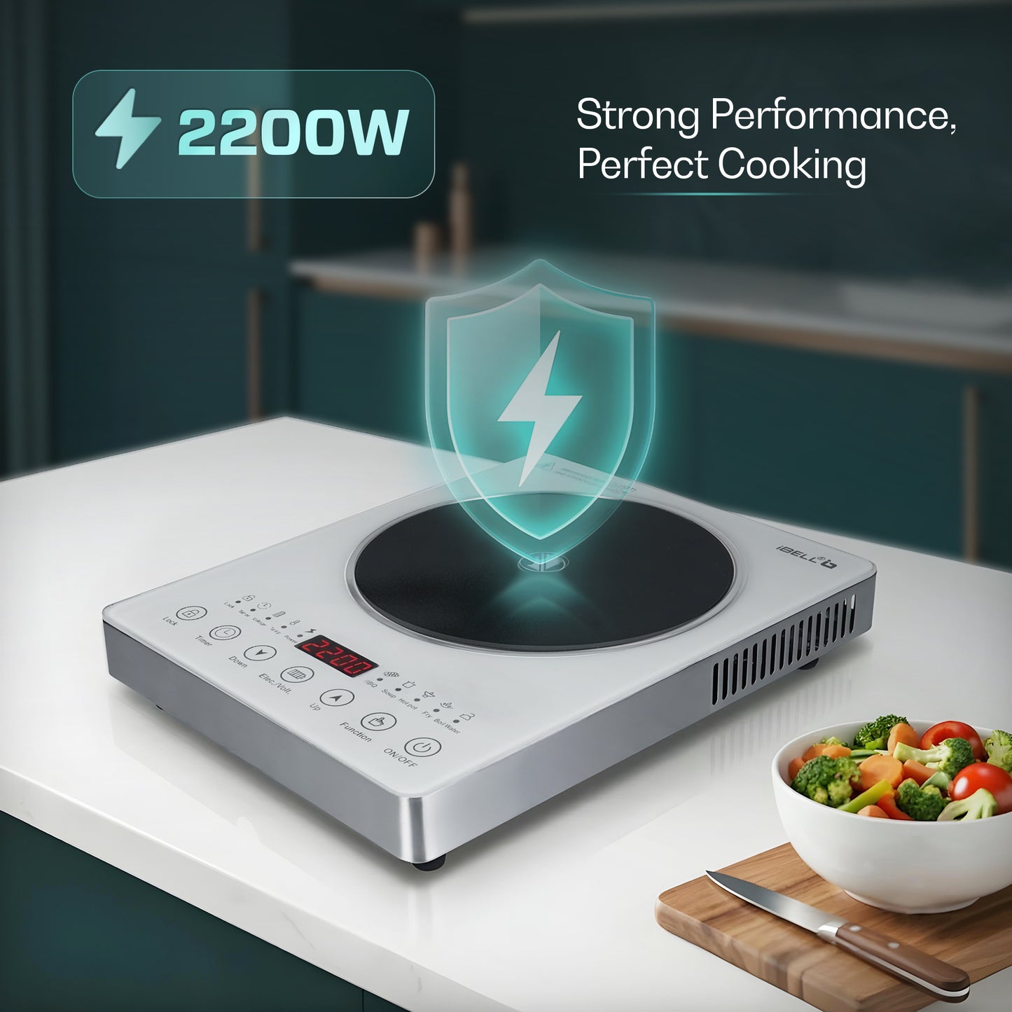 iBELL CLOUD390 Infrared Cooktop 2200W | Works with All Cookware | Portable Electric Cooking Stove | Adjustable Temperature Control | White