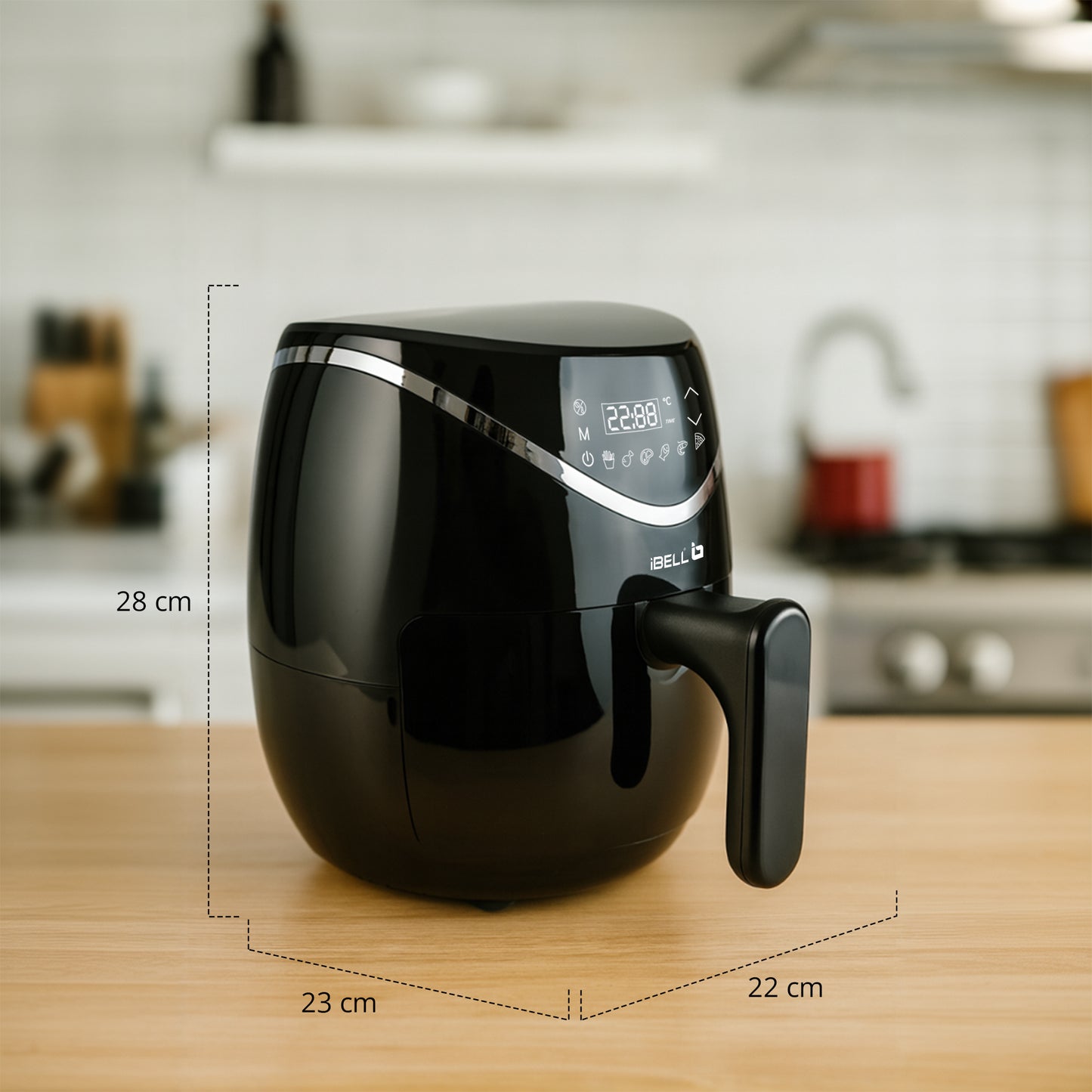 iBELL 3.2L Digital Air Fryer |800W, Feather Touch Control, 6 Preset Cooking Modes, Adjustable Temperature, One Basket with Steam Rack, Oil-Free Healthy Cooking (Black)