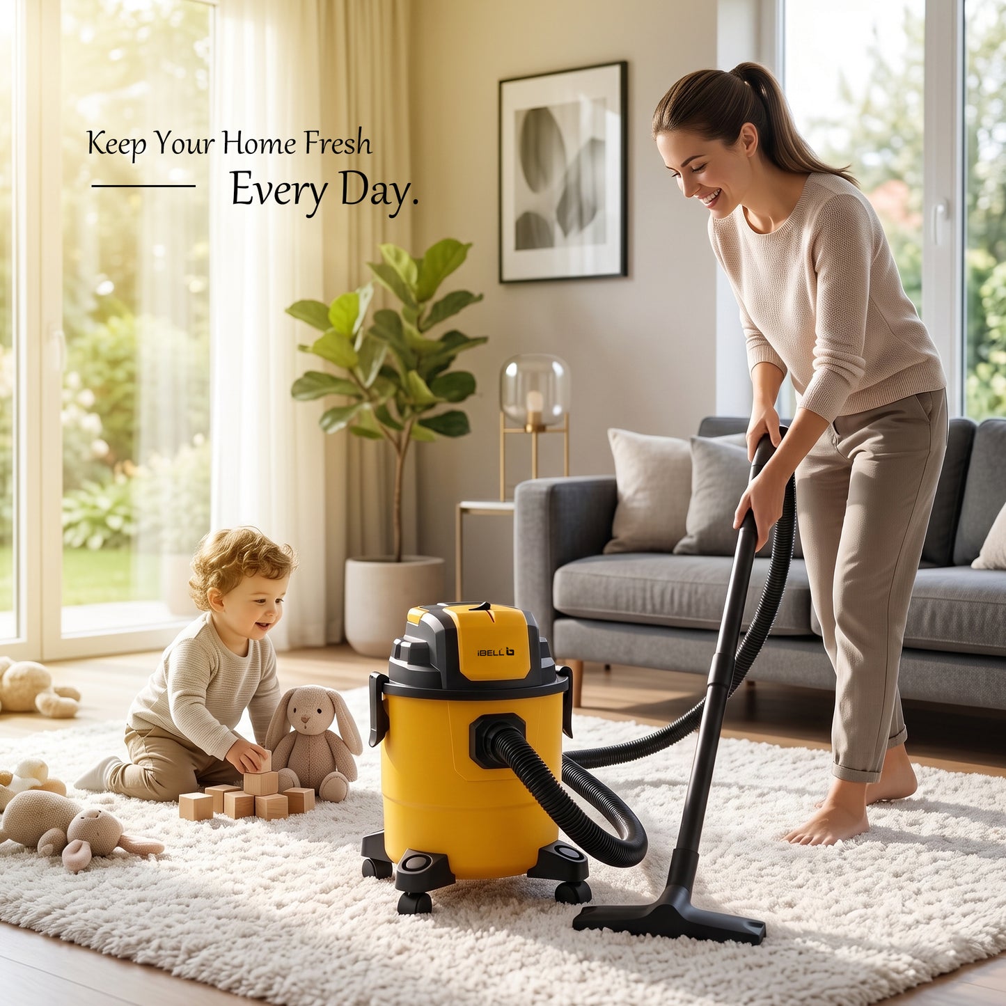 iBELL AeroVac150 Wet & Dry Vacuum Cleaner for Home & Office | 1200W Motor | 18 kPa Powerful Suction | 15L Capacity | 4-in-1 Vacuum, Blower & Crevice Cleaning| Reusable Filters | Yellow