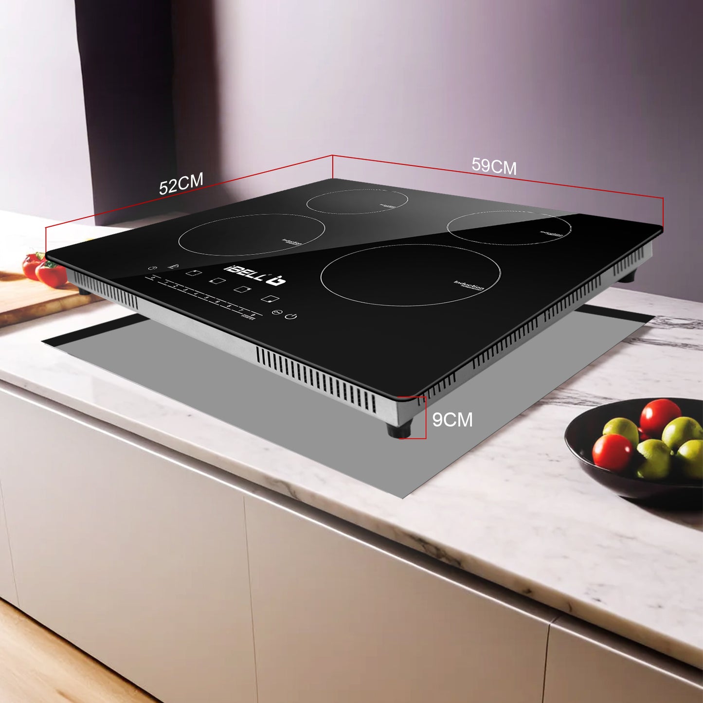 iBELL EMINENCE04, 7200W, Induction Hob – High-Performance Electric Cooktop with Boost Mode, 9 Adjustable Power Levels, Touch Panel, and Toughened Glass Surface.