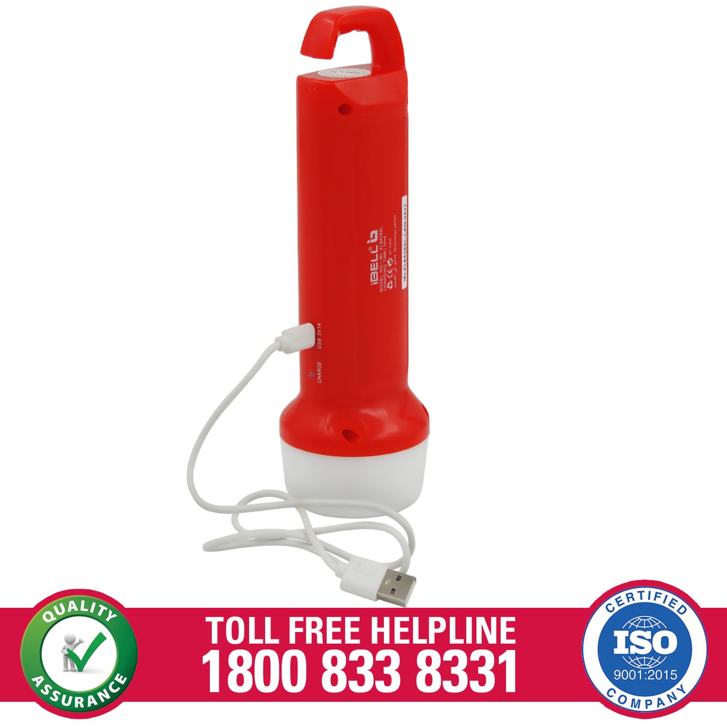 IBELL El8428Sl 2-in-1 Emergency Light, High Lumen Rechargeable with Flashlight/Torch, 15W Led Hand Lamp, 3 Light Modes (Red)