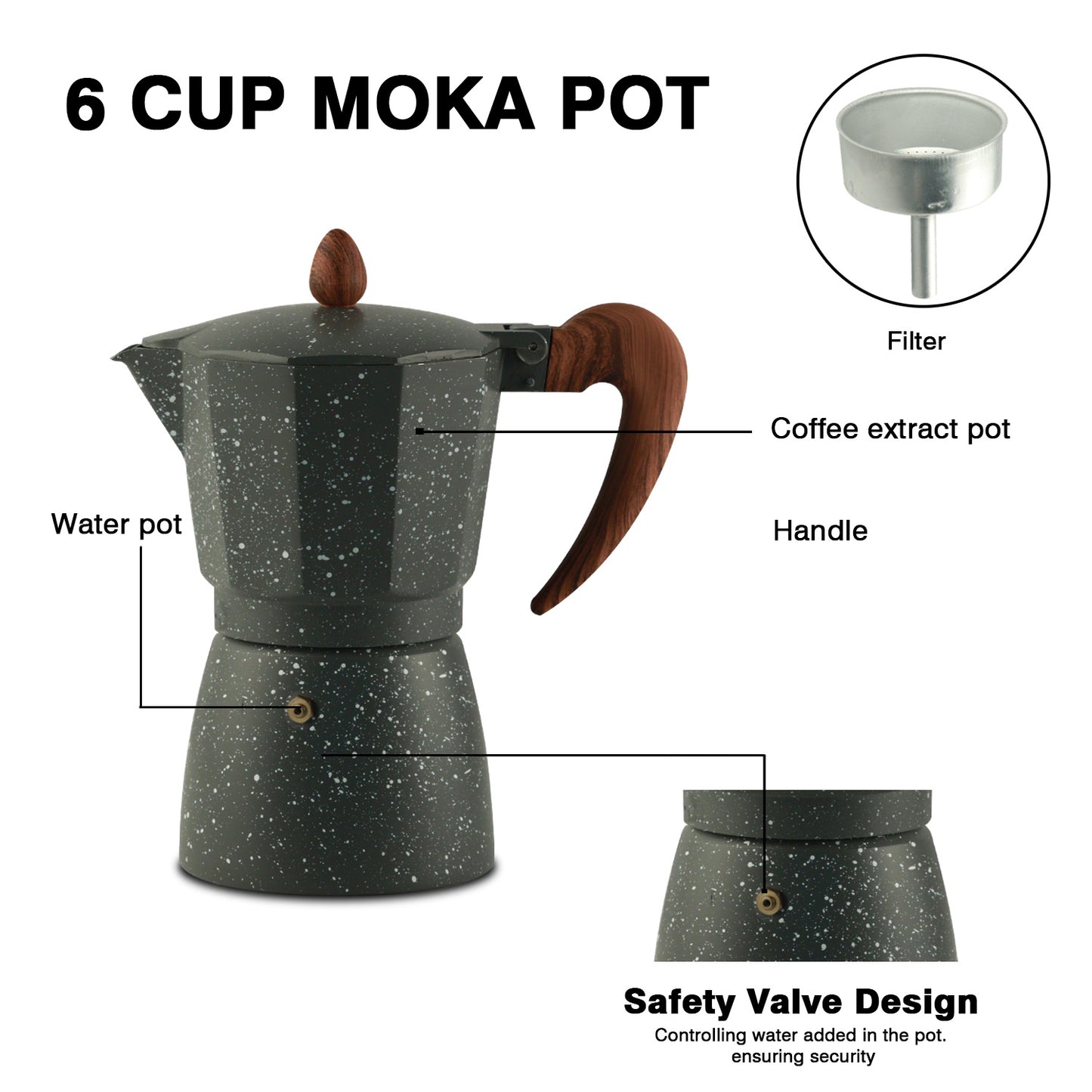 IBELL MP6450S Classic 6 Cup Moka Pot Espresso Maker/Percolator/filter Coffee Maker, Italian Espresso - Grey