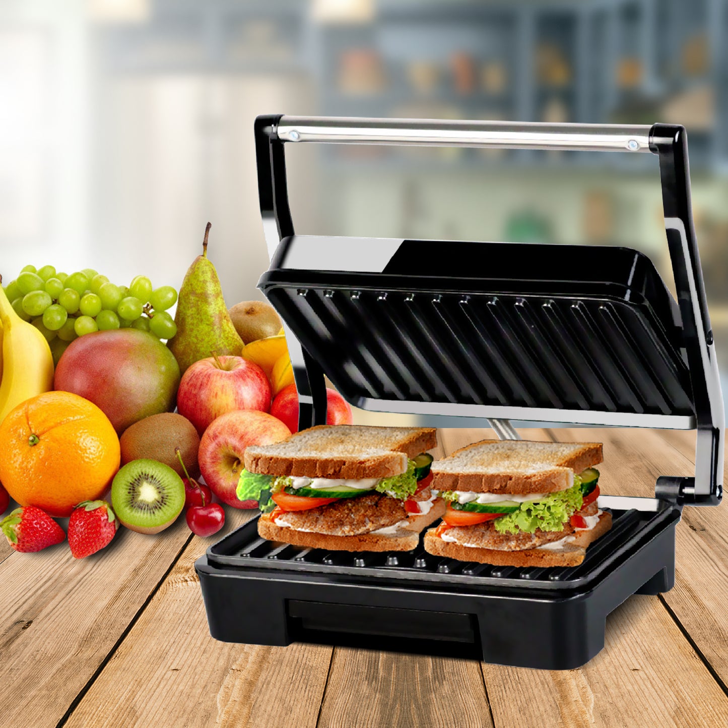 iBELL SM1515 Sandwich Maker with Floating Hinges, 1000Watt, Panini/Grill/Toast (Black)