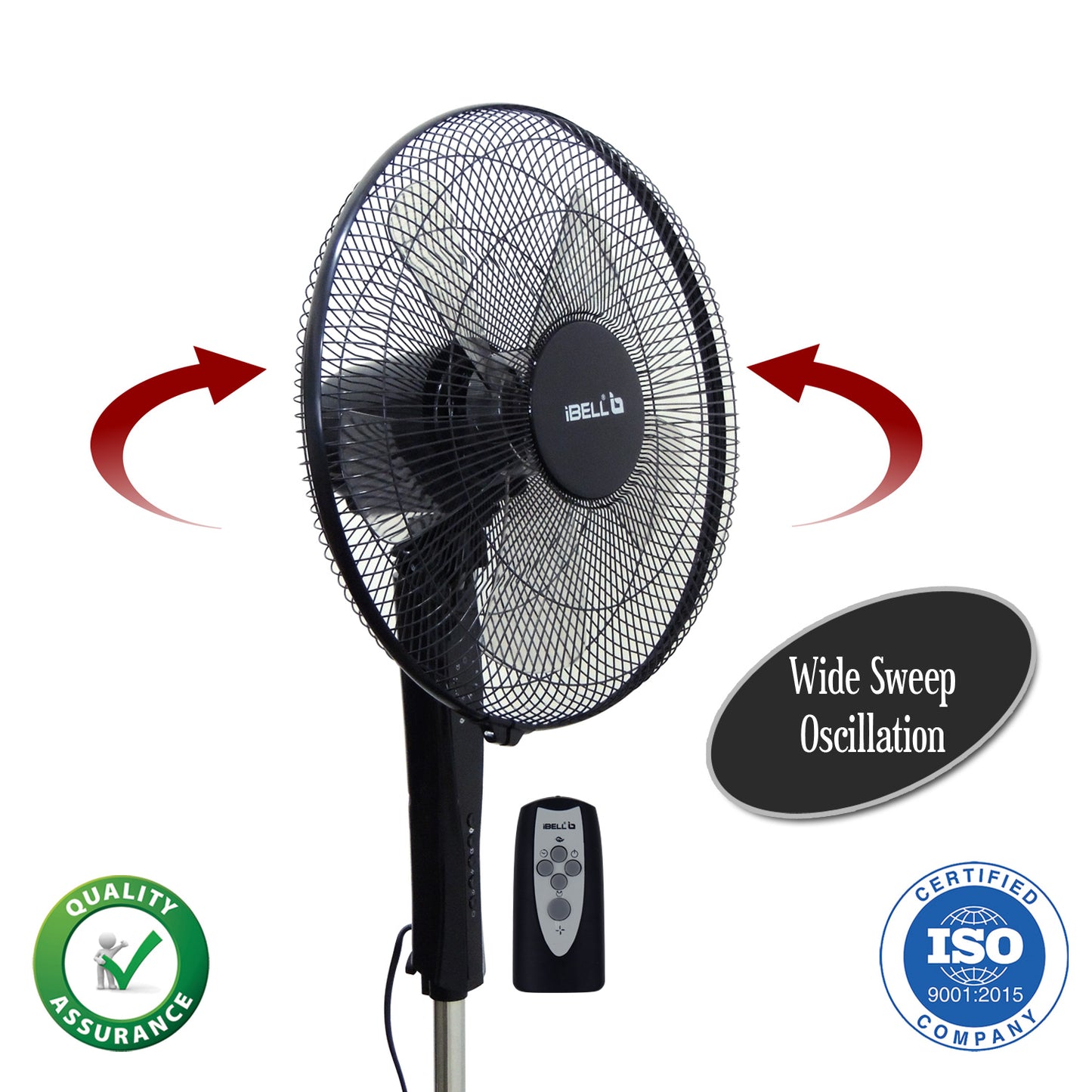 IBELL WINDP10 Pedestal Fan 5 Leaf with Remote and High Air Flow,406mm, 55W, High Speed, 100% Copper & Timer Function, Black