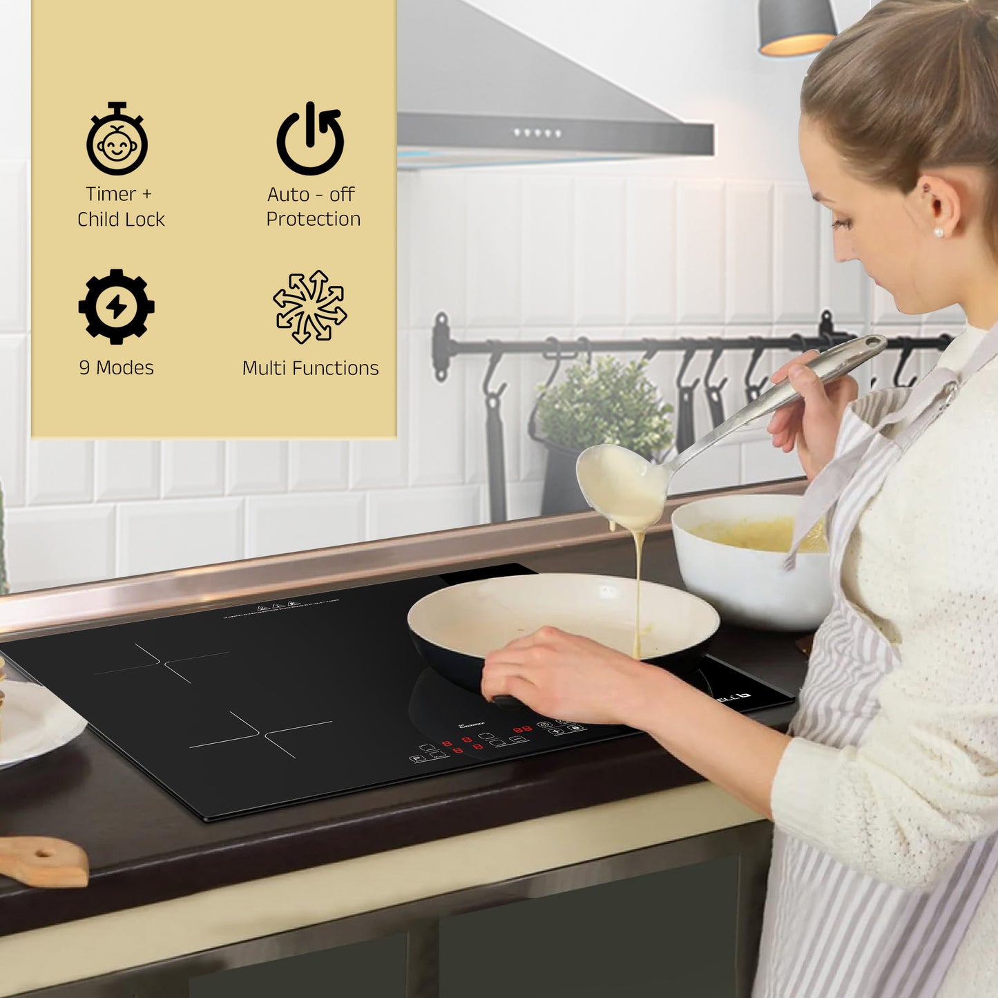 iBELL EMINENCE04, 7200W, Induction Hob – High-Performance Electric Cooktop with Boost Mode, 9 Adjustable Power Levels, Touch Panel, and Toughened Glass Surface.