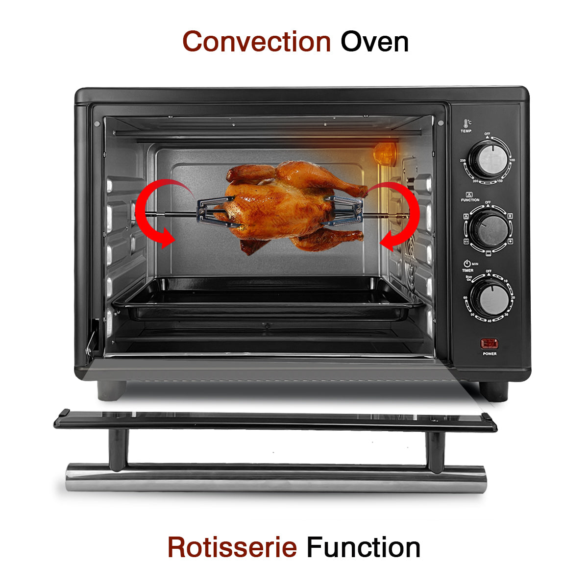 IBELL EO40LGDLX Electric Oven Toaster Grill OTG with Convection & Motorized Rotisserie, 1800 Watt, Multiple heating options, Illuminated Chamber (Black, 40 L)