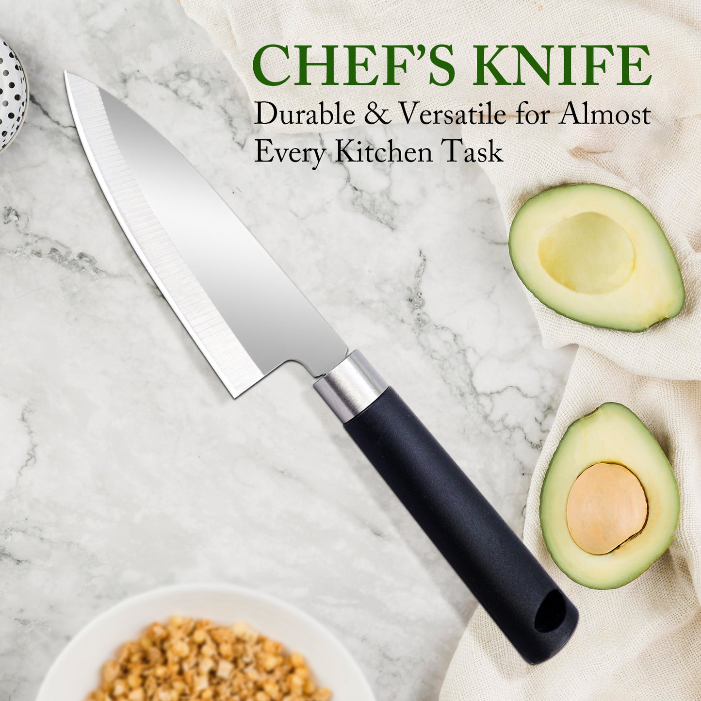 IBELL FA20 Premium Kitchen Knife, Stainless Steel, for Cutting Fruits, Vegetables and Meat (Black)