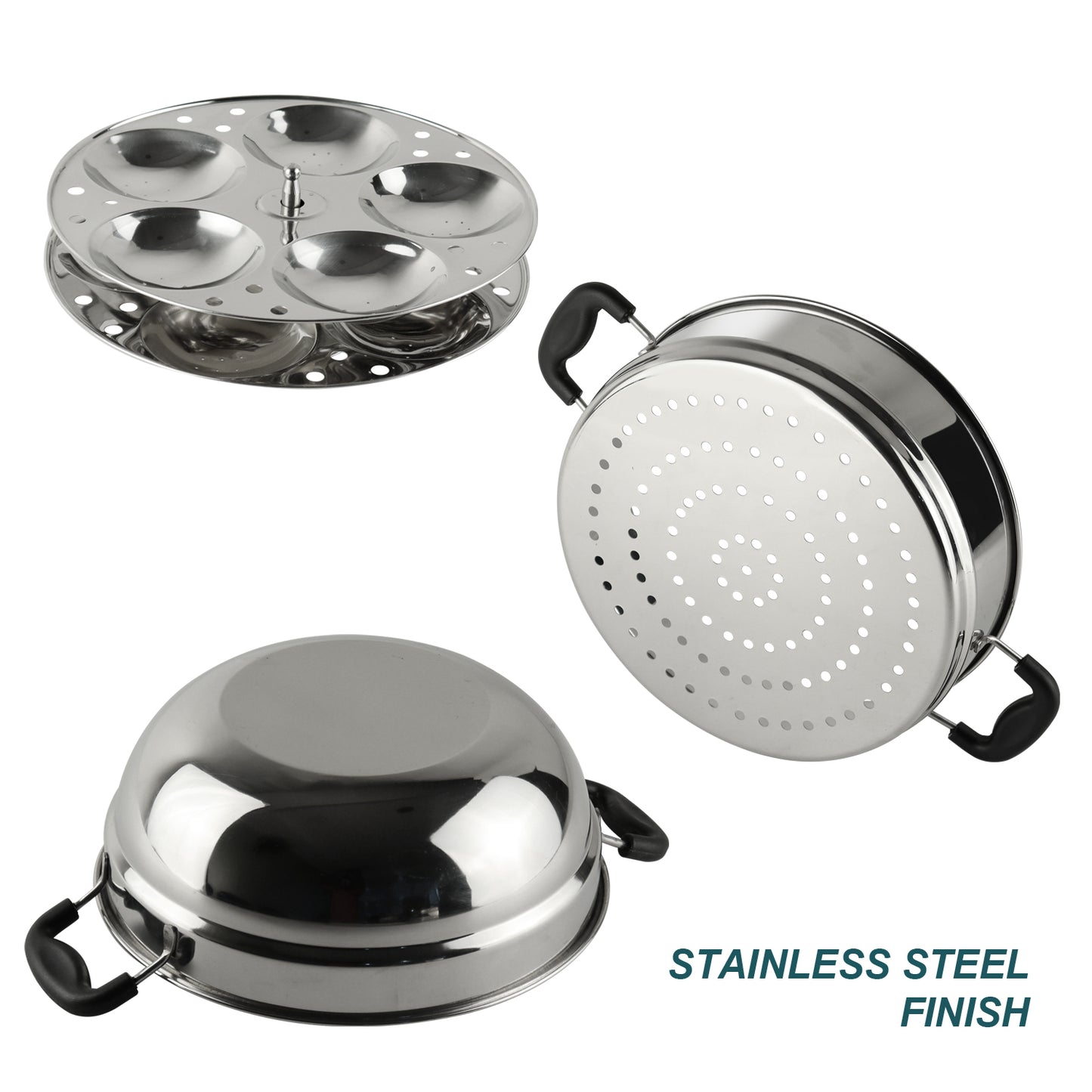 iBELL Stainless Steel 2 Plate Idli Pot with Kadai, (3L) Silver