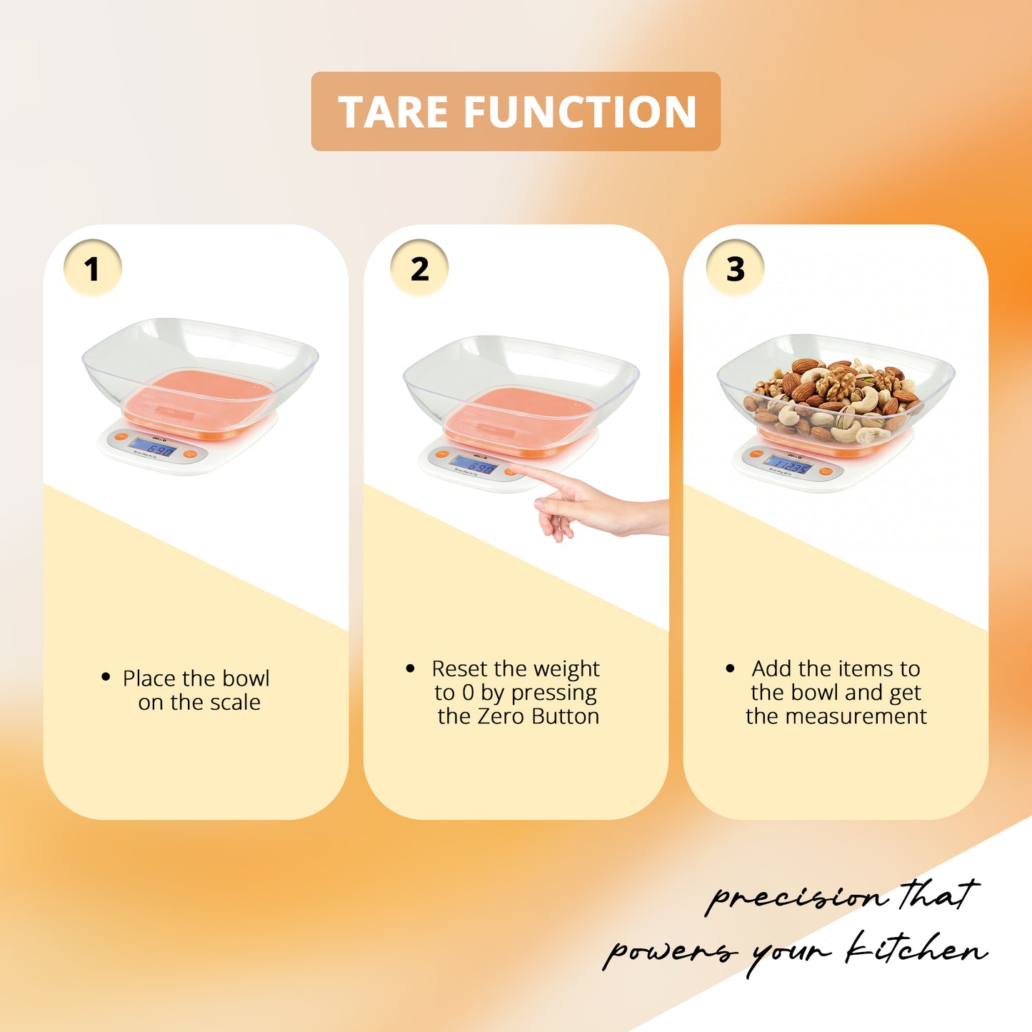 iBELL Digital Kitchen Weighing Scale for Health, LCD Display, High Precision Sensors, Tare Function, up to 5KG, Portable Food Weight Machine for Health, Fitness, Home Baking & Cooking - KS502 (Orange)