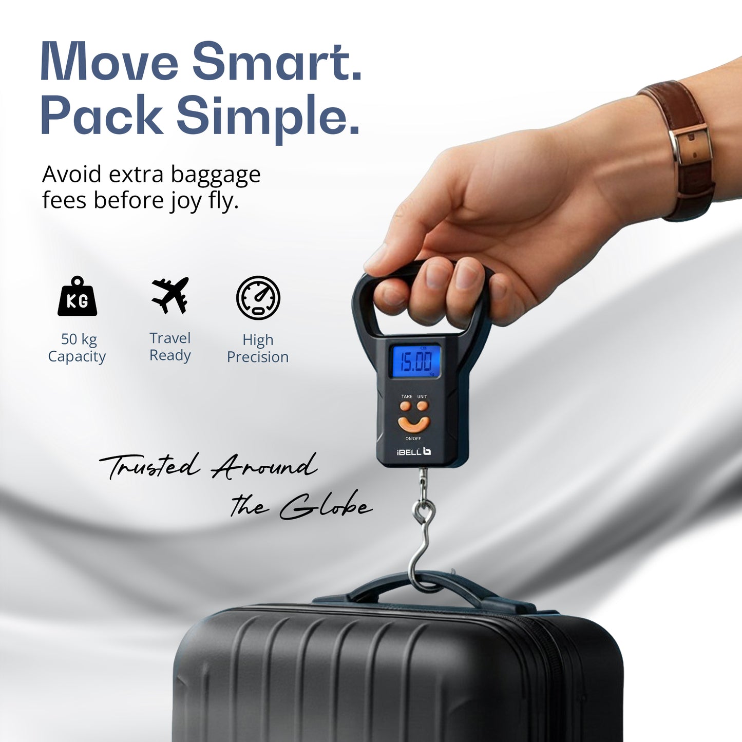 iBELL LS520M Luggage Weighing Scale, Portable, 50 KG, Hook Type with Digital LED Screen, Tare Function, Auto Power off, Data Look Function, Over Load & Low battery Indicator (Black)