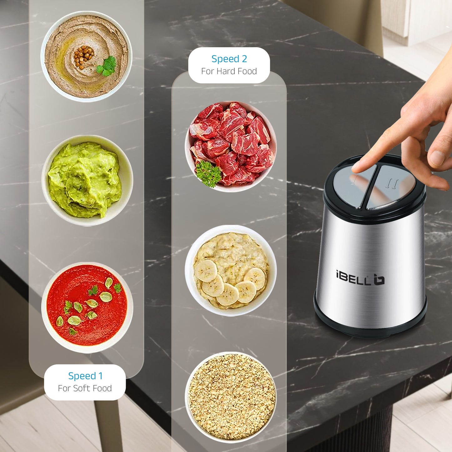 IBELL MT200SM Electric Chopper - 2 Litre Stainless Steel Bowl, 700W, Multi Purpose for Cutting Slicing Meat, Vegetables, Nuts & Fruits (Silver)