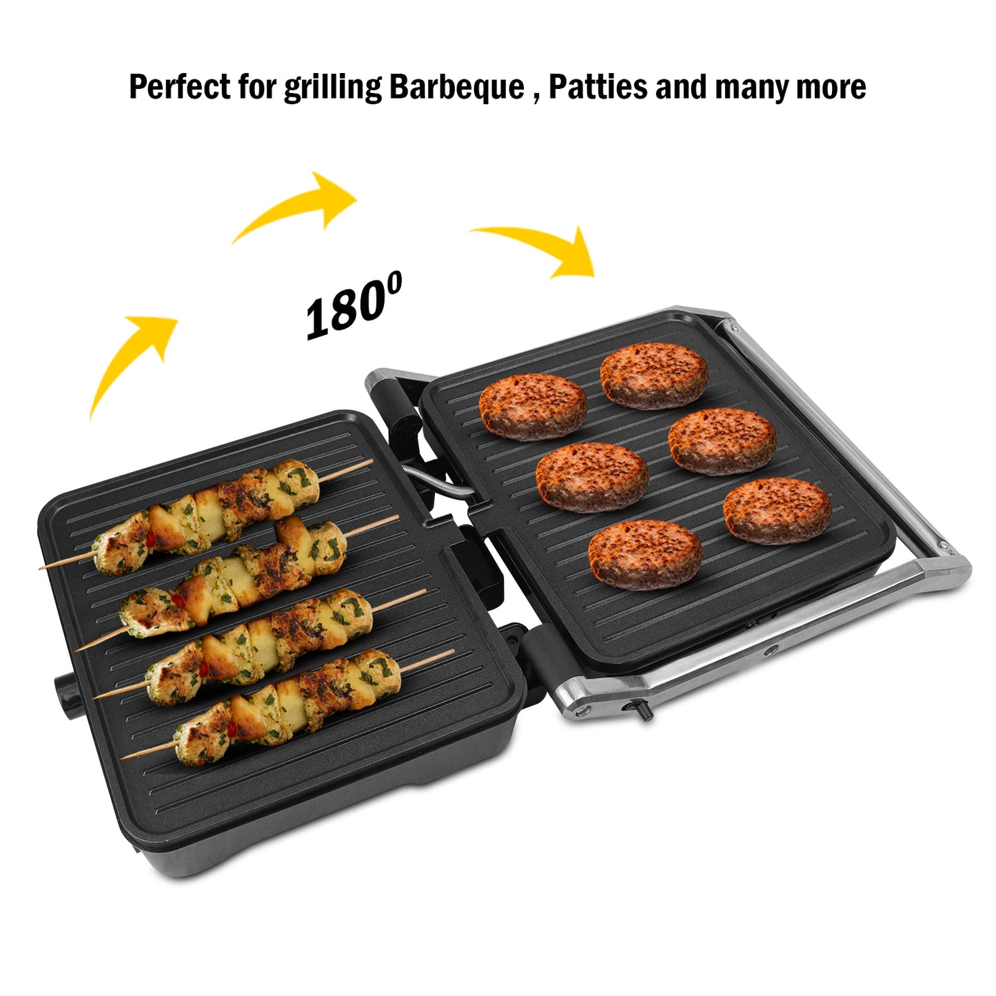 iBELL SM1320G Sandwich Maker Grill and Toast Electric, 2000W, Big Size Fits 4 Bread Slices, Thermostat Knob (Silver, 34 x 34 x 12 cm)