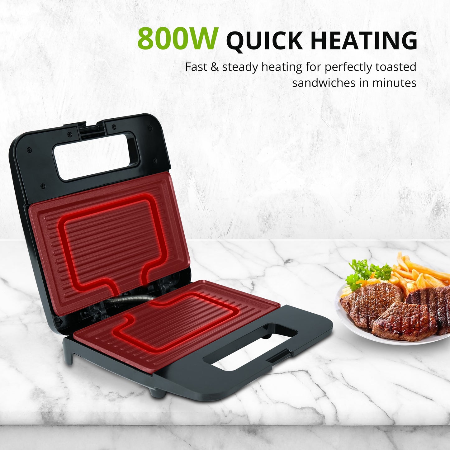 iBELL SM410N Sandwich Maker with Non Stick Sandwich Plates Grill & Toast, Electric, Nonstick, 800 Watt (Black)