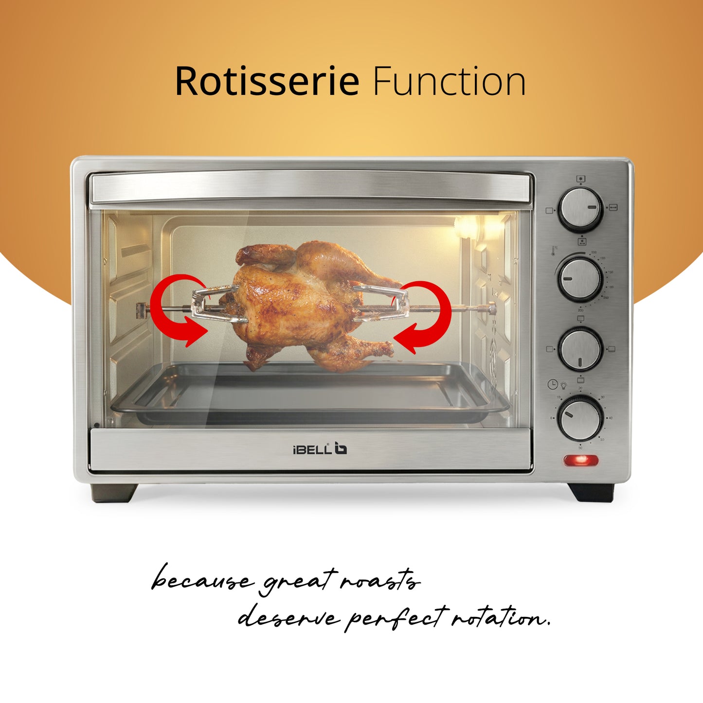 IBELL Oven Toaster Grill OTG, 30 Litre, Stainless Steel Body, Convection Fan, Rotisserie, Adjustable Temperature & Timer, SS30LGDLX (Sliver)