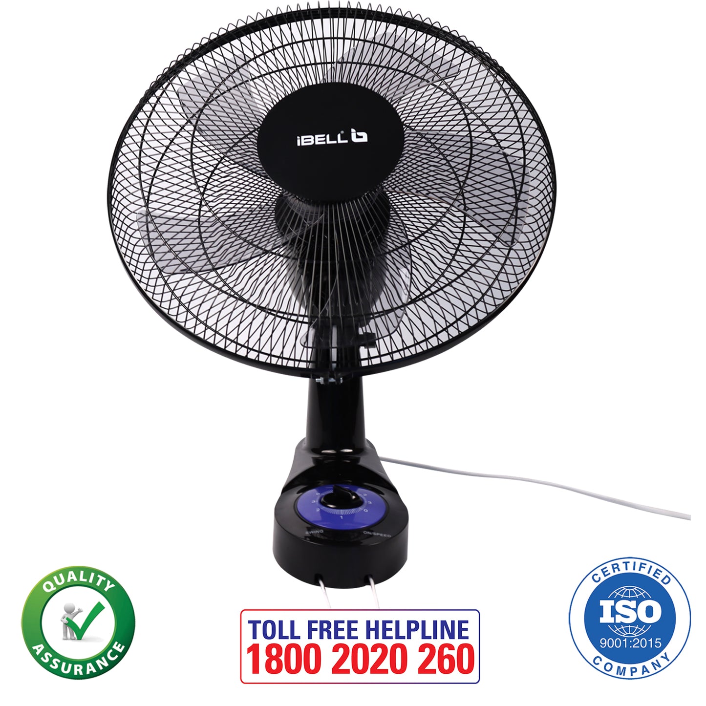 IBELL BLADE WF1980 Premium Wall Fan with 5 Leaf, Low Noise Motor,High Speed - Black, 9 inches