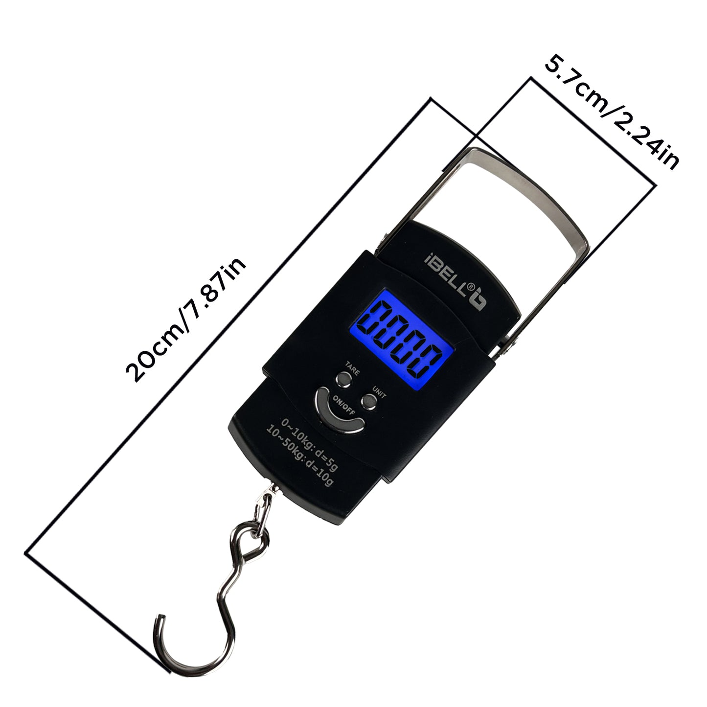 iBELL Weight Machine For Luggage Weighing Scale, Portable, 50 KG, Stainless Steel Hook, Digital LED Display & Tare Function, LS050M (Black)