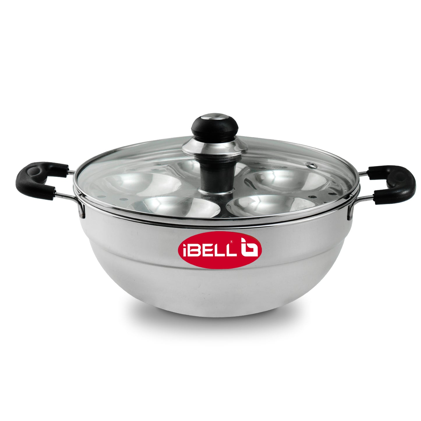 IBELL Stainless Steel Multi Purpose 3 liter Kadai with 2 idli Plate(10 Idli) and Glass Lid