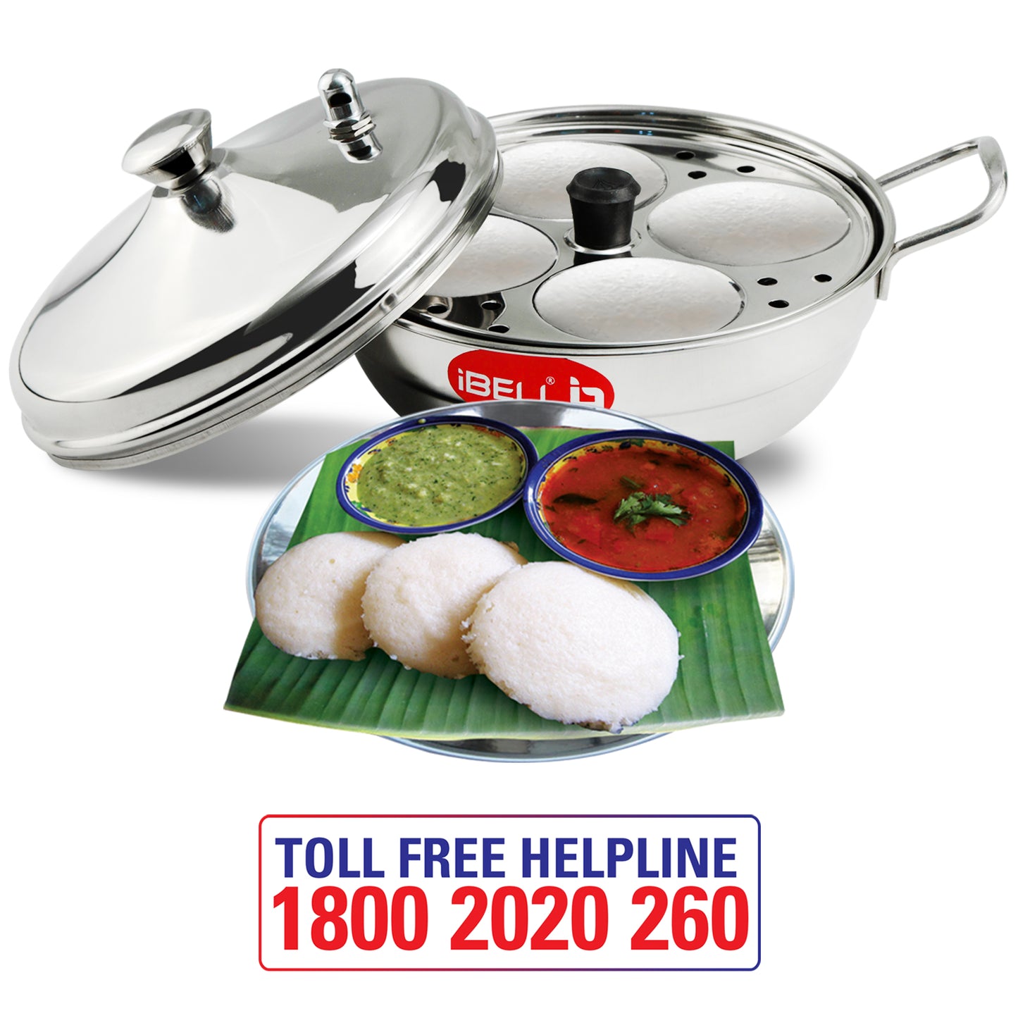 iBELL Stainless Steel Multi Purpose Kadai with 2 Idli Plate (8 Idlis) and Steel Lid, Silver