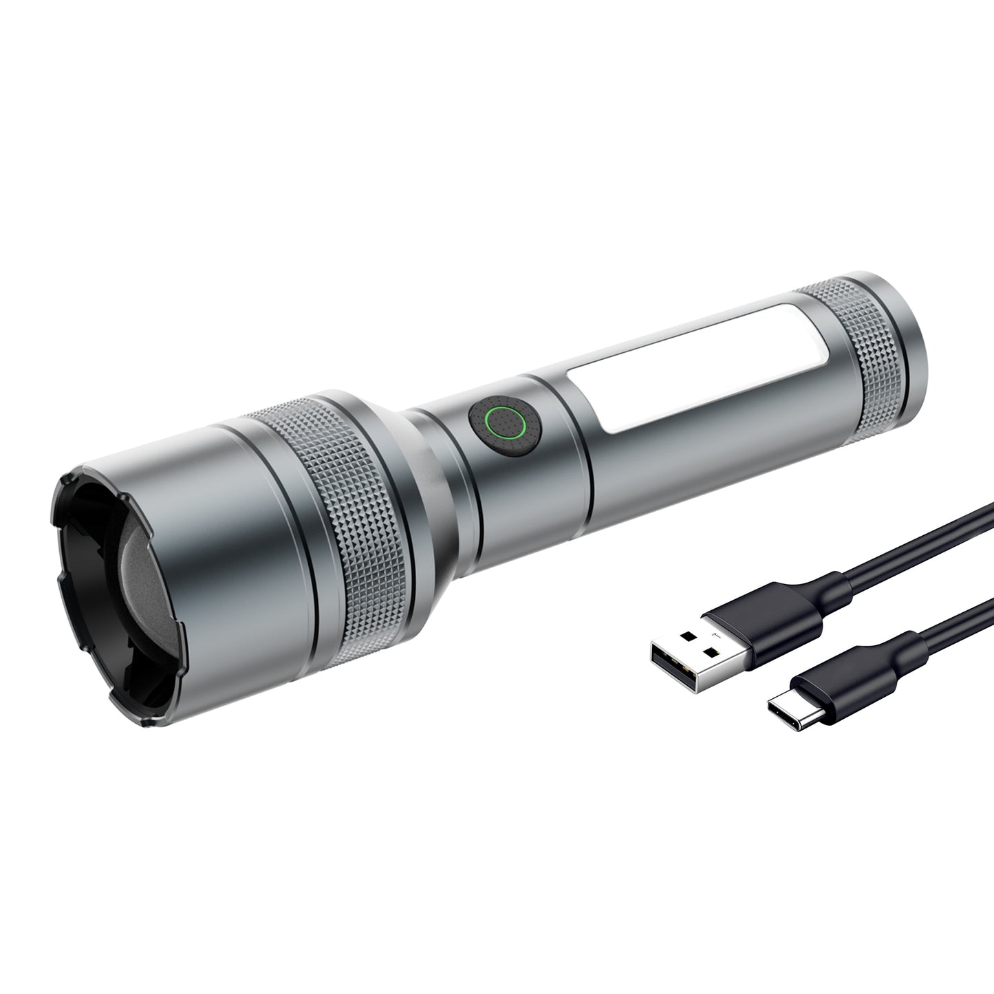 IBELL LUMINEX 800 Rechargeable Torch Light High Power, 6 Light Modes, Telescopic Zoom, Type C Charging, LED Flashlight, Super Bright & Long Distance Range, for Home, Outdoor & Emergency Use (Grey)