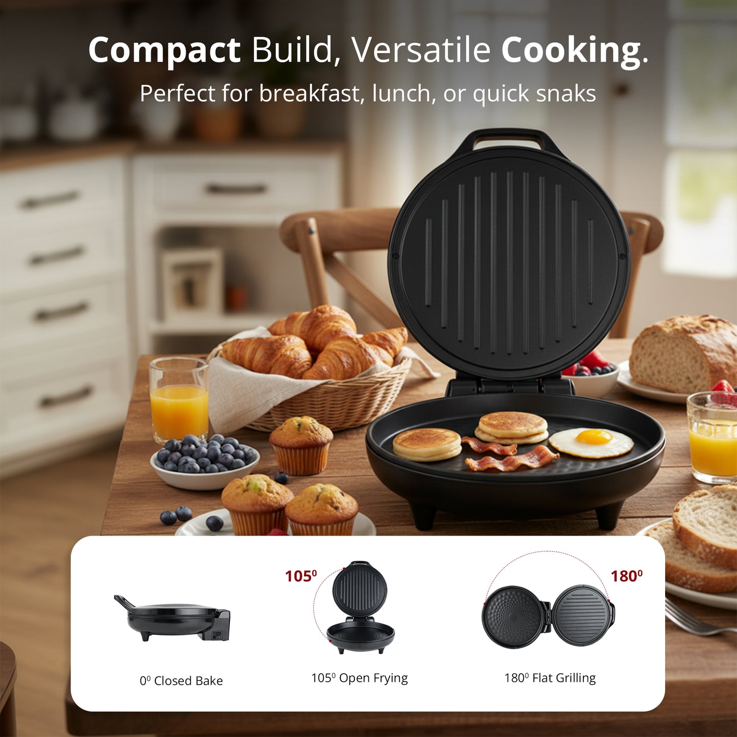 IBELL1500W Countertop Electric Pizza Maker & Multi-Purpose Grill | 12 Inch Non-Stick Plates, 180° Opening, Dual plate Heating Control | Pizza,Sandwich,Dosa,Roti,Grilled Veggies Maker | 2 Year Warranty