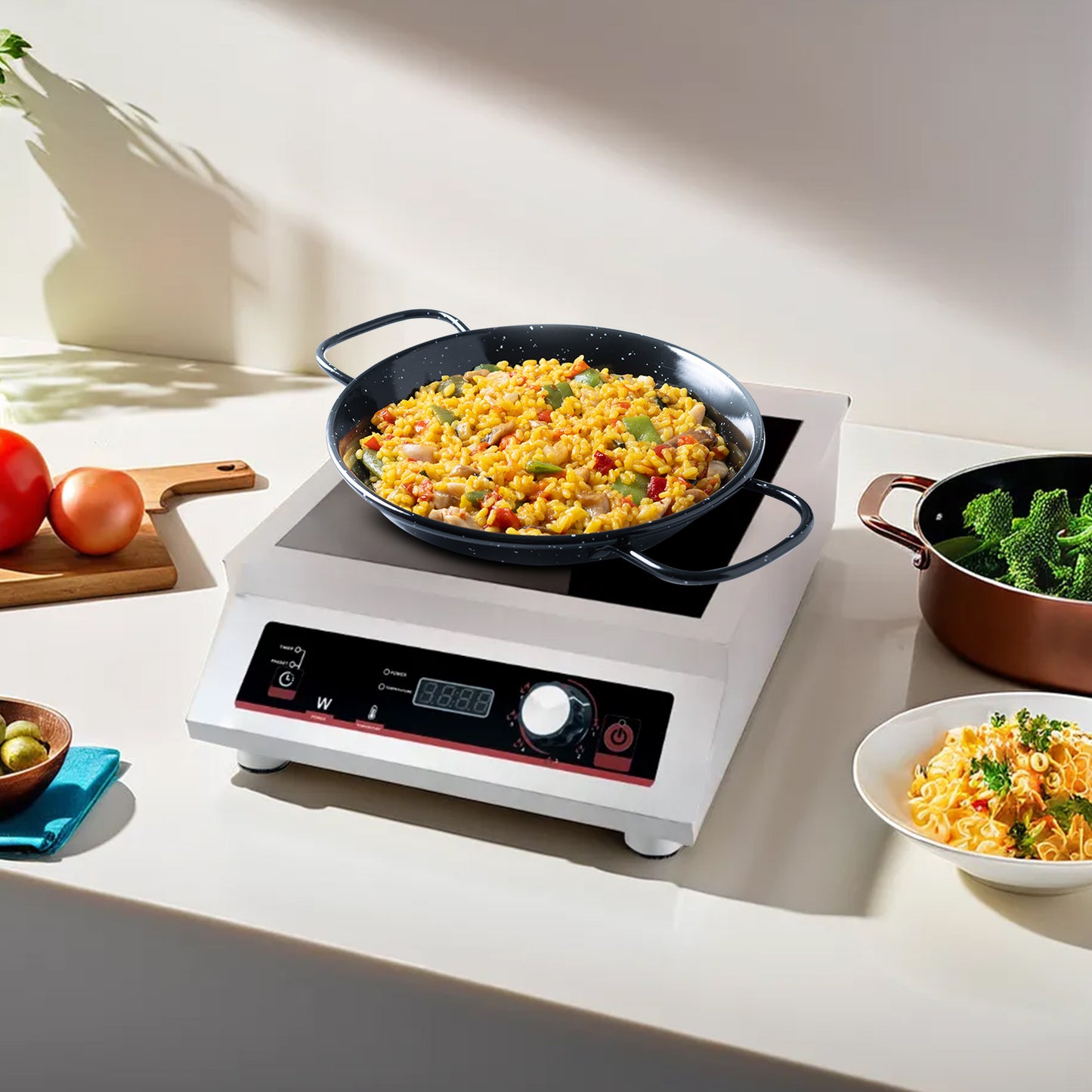 IBELL RAPID PLUS Induction Cooktop, Commercial Purpose & Heavy Duty, 3500W, Toughened Glass Top, Strong Metal Body, Auto-Off Protection, Timer Function, For Restaurants & Hotels (Silver)