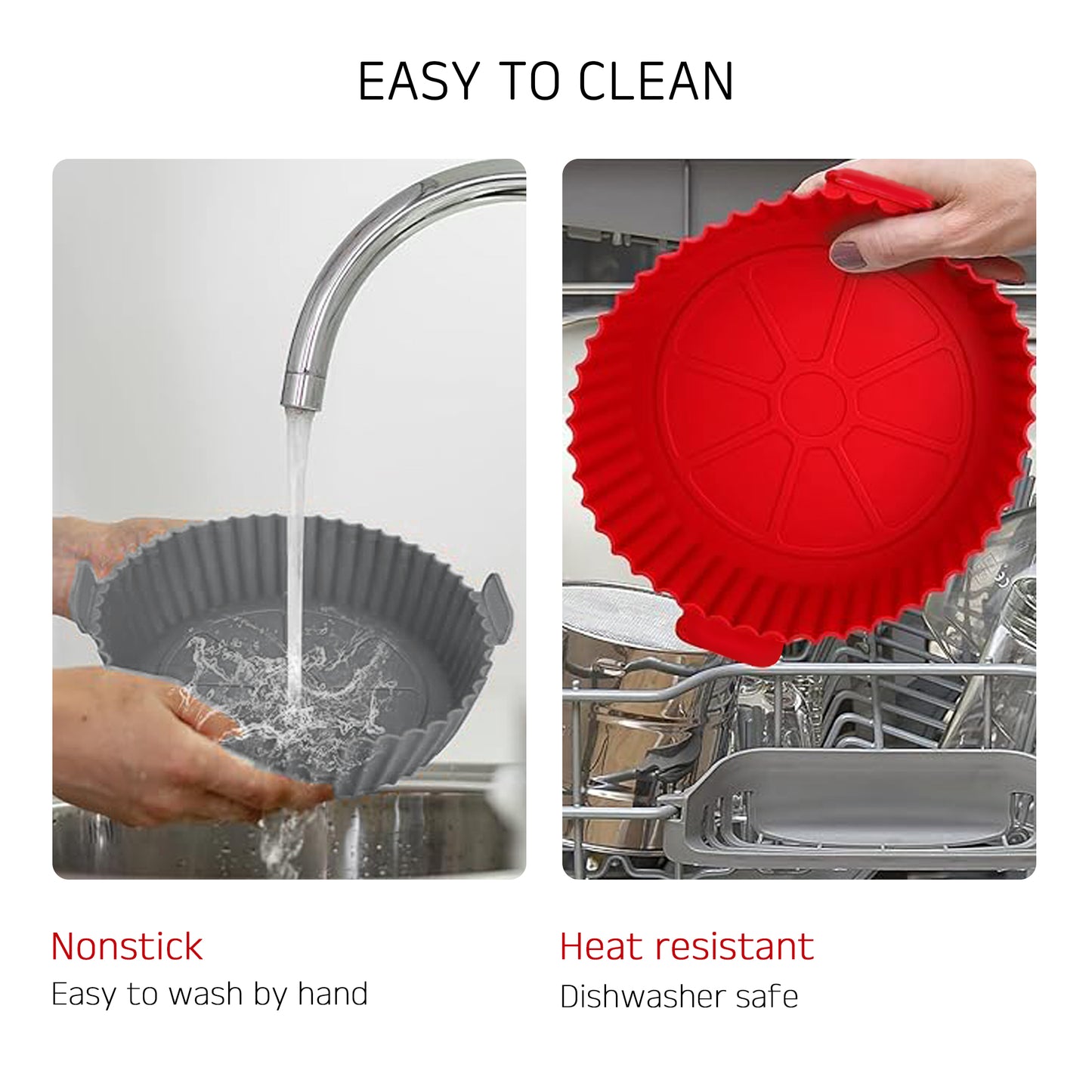 IBELL SILICONE70G Round Silicone Tray for Air Fryer/Oven, Heat Resistant, Flexible, Raised Edge, Reusable, Washable Tray with Handles (Pack of 2)