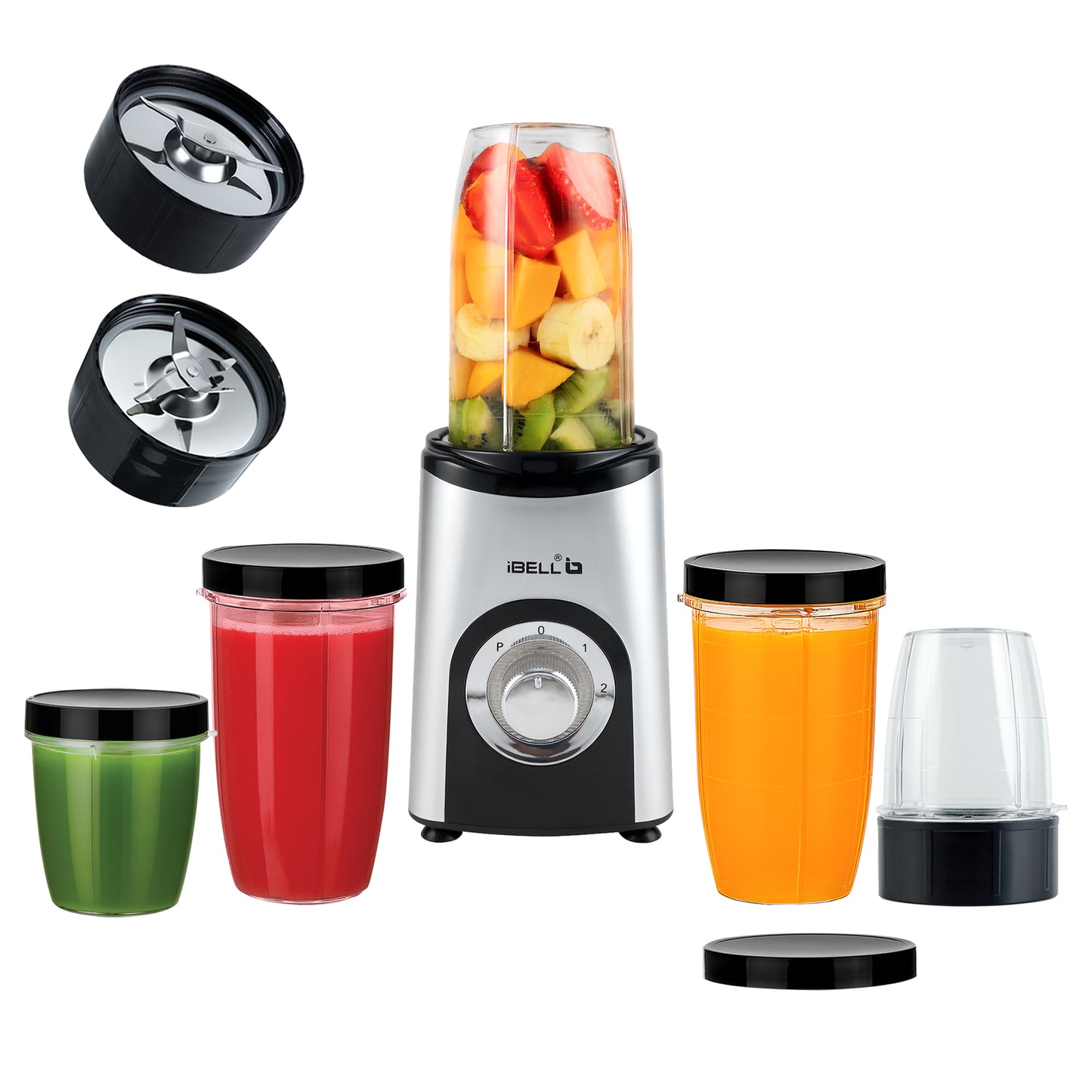 iBELL Juicer Mixer Grinder For Home, Smoothie Maker, 600W,2 Blades 3 Modes, 5 Multi-Purpose Jars, 100% Copper Motor, 24,000 RPM, Nutri Blender With Stainless Steel Blades (Silver)