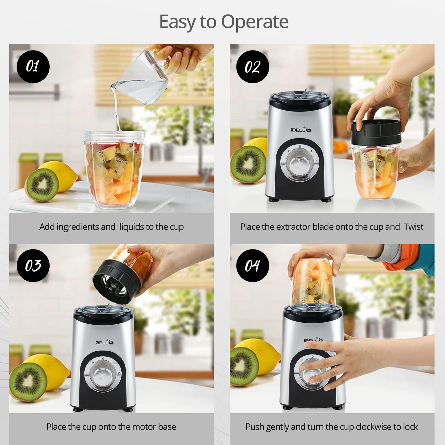 iBELL Juicer Mixer Grinder For Home, Smoothie Maker, 600W,2 Blades 3 Modes, 5 Multi-Purpose Jars, 100% Copper Motor, 24,000 RPM, Nutri Blender With Stainless Steel Blades (Silver)