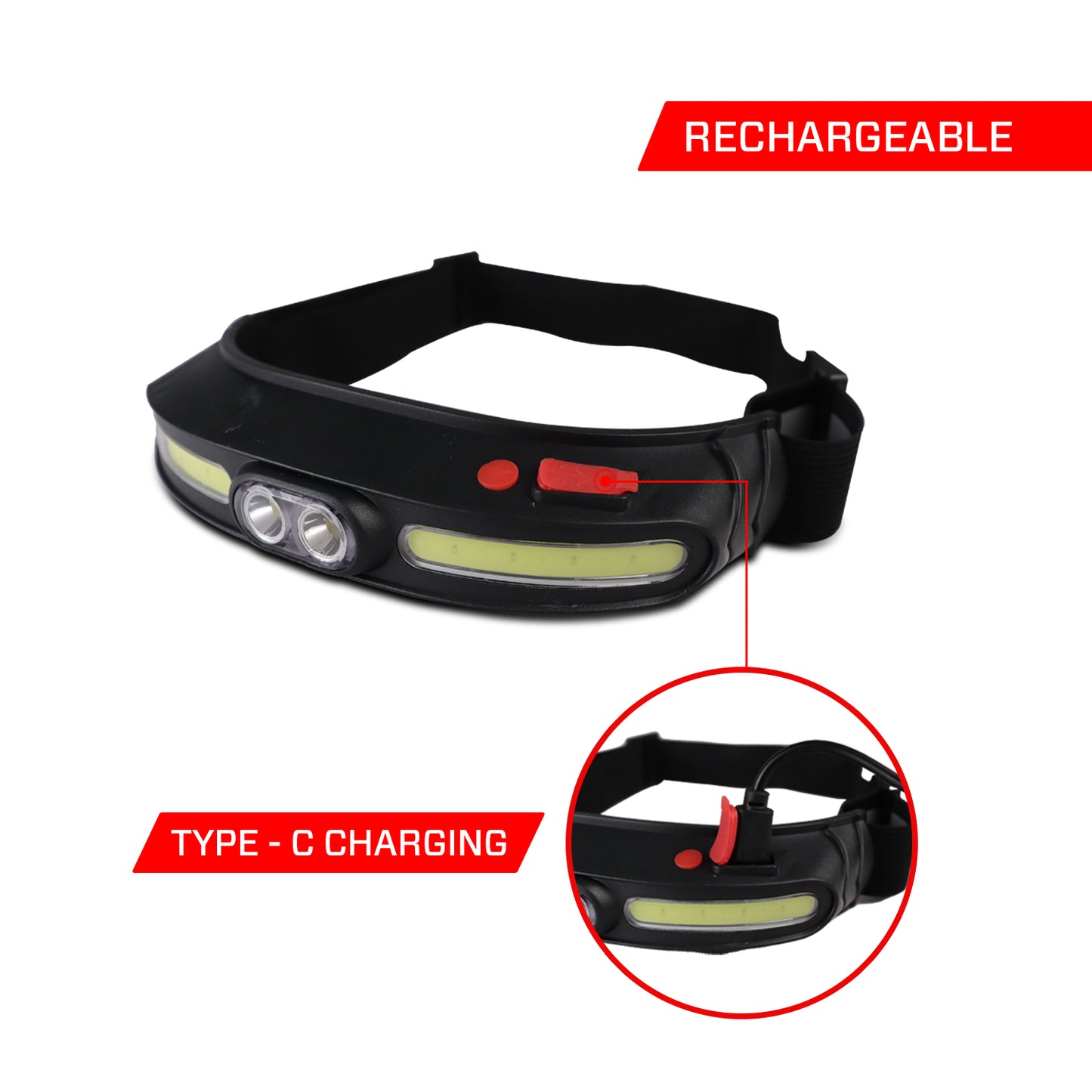 IBELL HL8245S Headlamp Torch with Headband, Rechargeable, LED with 5 Light Modes, Type C Charging, Light Weight, Super Bright & Long Range, for Cycling, Trekking, Camping (Black)