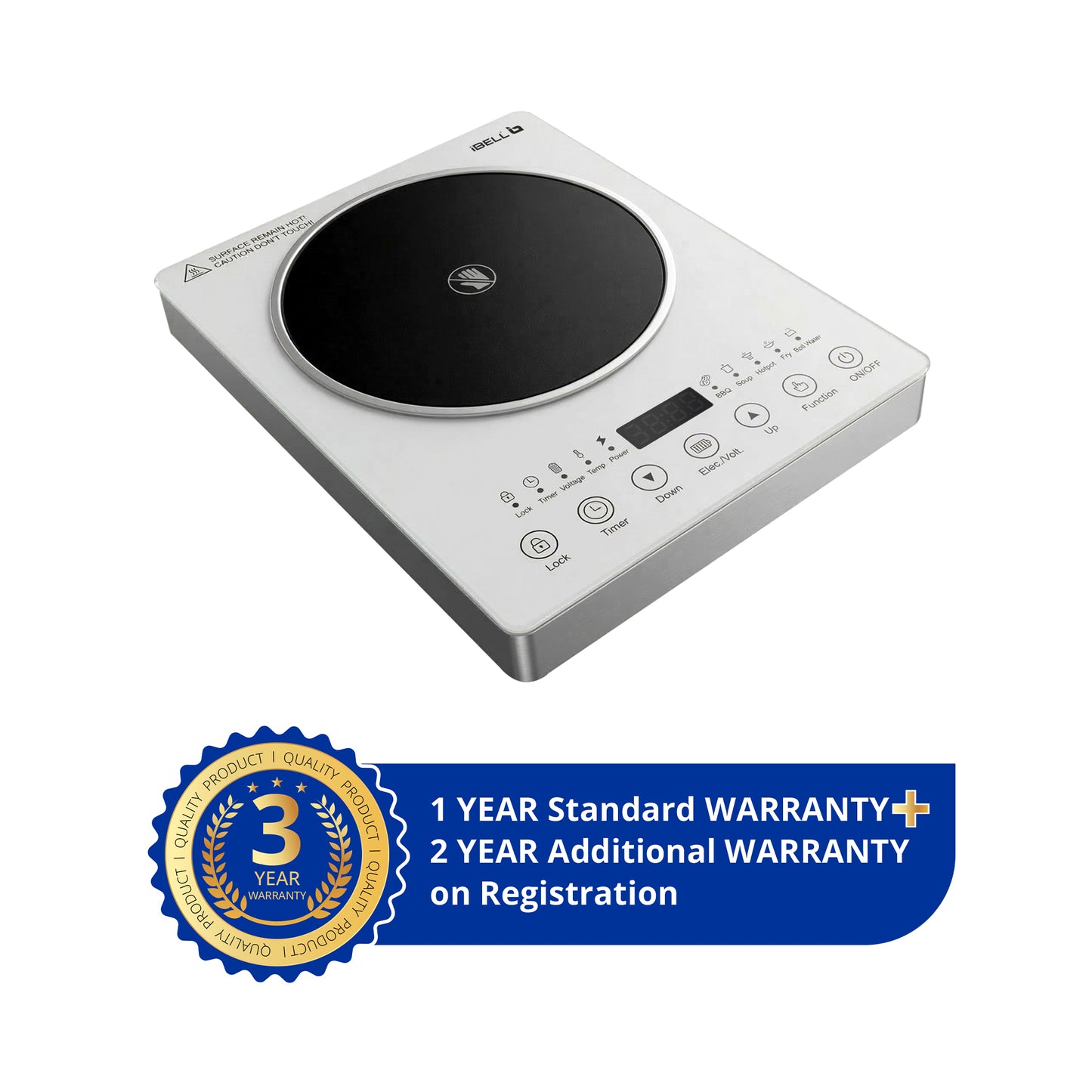iBELL CLOUD390 Infrared Cooktop 2200W | Works with All Cookware | Portable Electric Cooking Stove | Adjustable Temperature Control | White