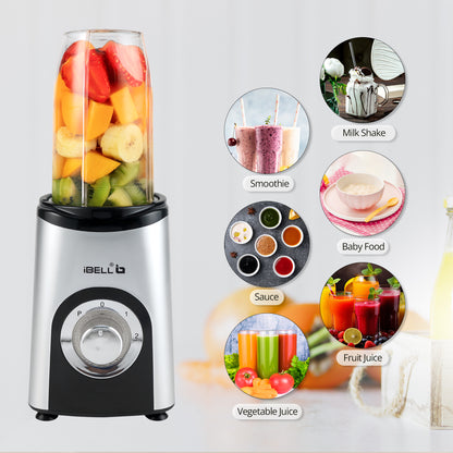 iBELL Juicer Mixer Grinder For Home, Smoothie Maker, 600W,2 Blades 3 Modes, 5 Multi-Purpose Jars, 100% Copper Motor, 24,000 RPM, Nutri Blender With Stainless Steel Blades (Silver)