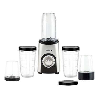 iBELL Juicer Mixer Grinder For Home, Smoothie Maker, 600W,2 Blades 3 Modes, 5 Multi-Purpose Jars, 100% Copper Motor, 24,000 RPM, Nutri Blender With Stainless Steel Blades (Silver)