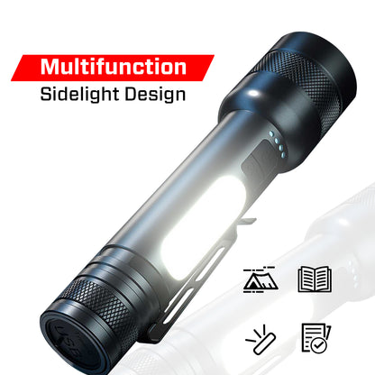 IBELL FL8375S Rechargeable Torch, Powerbank Function, Aircraft Aluminum Body, Telescopic Zoom, Water Resistant Flashlight with Multiple Light Modes (Black) LED
