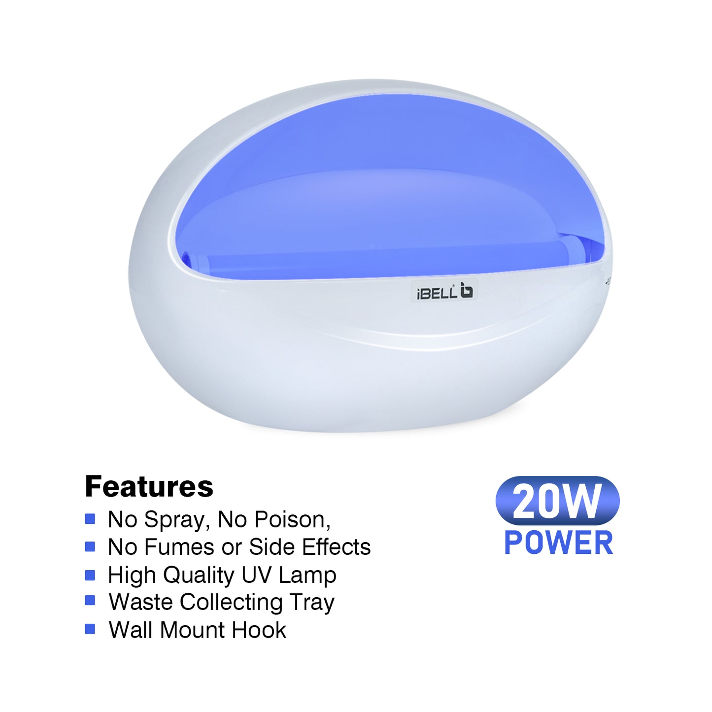 iBELL P200IK LED Fly Catcher & Insect Killer Machine with Sticky Trap, 20W, No Side Effects, Compact and Stylish Design for Home, Office and Restaurant (White)