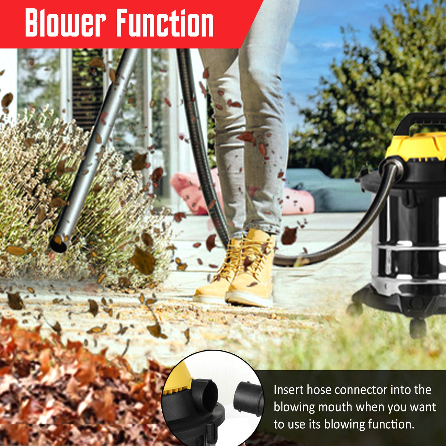 IBELL VC2012WBPLUS Vacuum Cleaner 1500W 20L Barrel Stainless Steel with Washable HEPA Filter, 21.7 KPa Suction Power and Blower (Yellow,Steel)