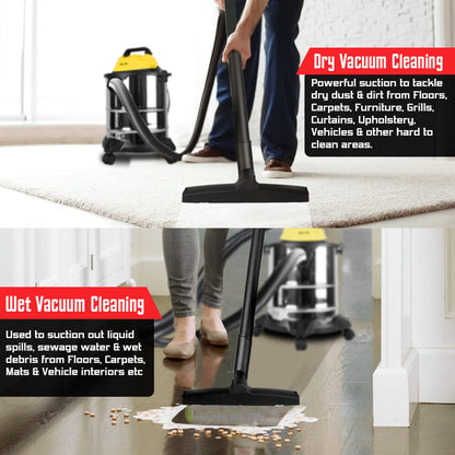 IBELL VC2012WBPLUS Vacuum Cleaner 1500W 20L Barrel Stainless Steel with Washable HEPA Filter, 21.7 KPa Suction Power and Blower (Yellow,Steel)