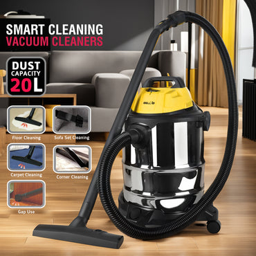 IBELL VC2012WBPLUS Vacuum Cleaner 1500W 20L Barrel Stainless Steel with Washable HEPA Filter, 21.7 KPa Suction Power and Blower (Yellow,Steel)