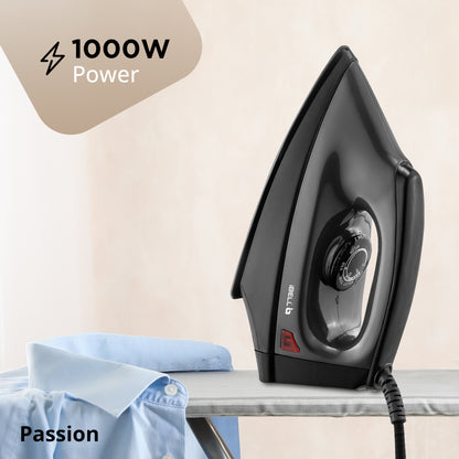 IBELL PASSION 1000W Iron Box with 3 Years Warranty, Non-Stick Soleplate Dry Iron, Shock-Proof Body, Variable Temperature Control, Overheating Protection (Black)