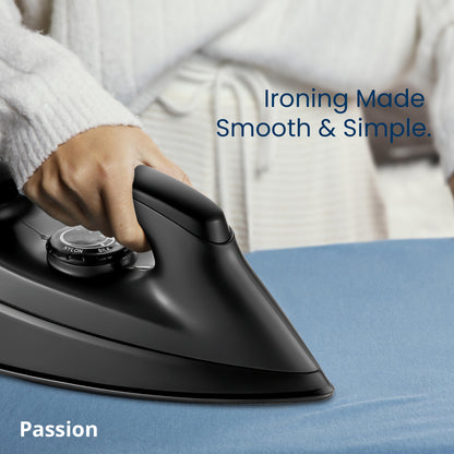 IBELL PASSION 1000W Iron Box with 3 Years Warranty, Non-Stick Soleplate Dry Iron, Shock-Proof Body, Variable Temperature Control, Overheating Protection (Black)