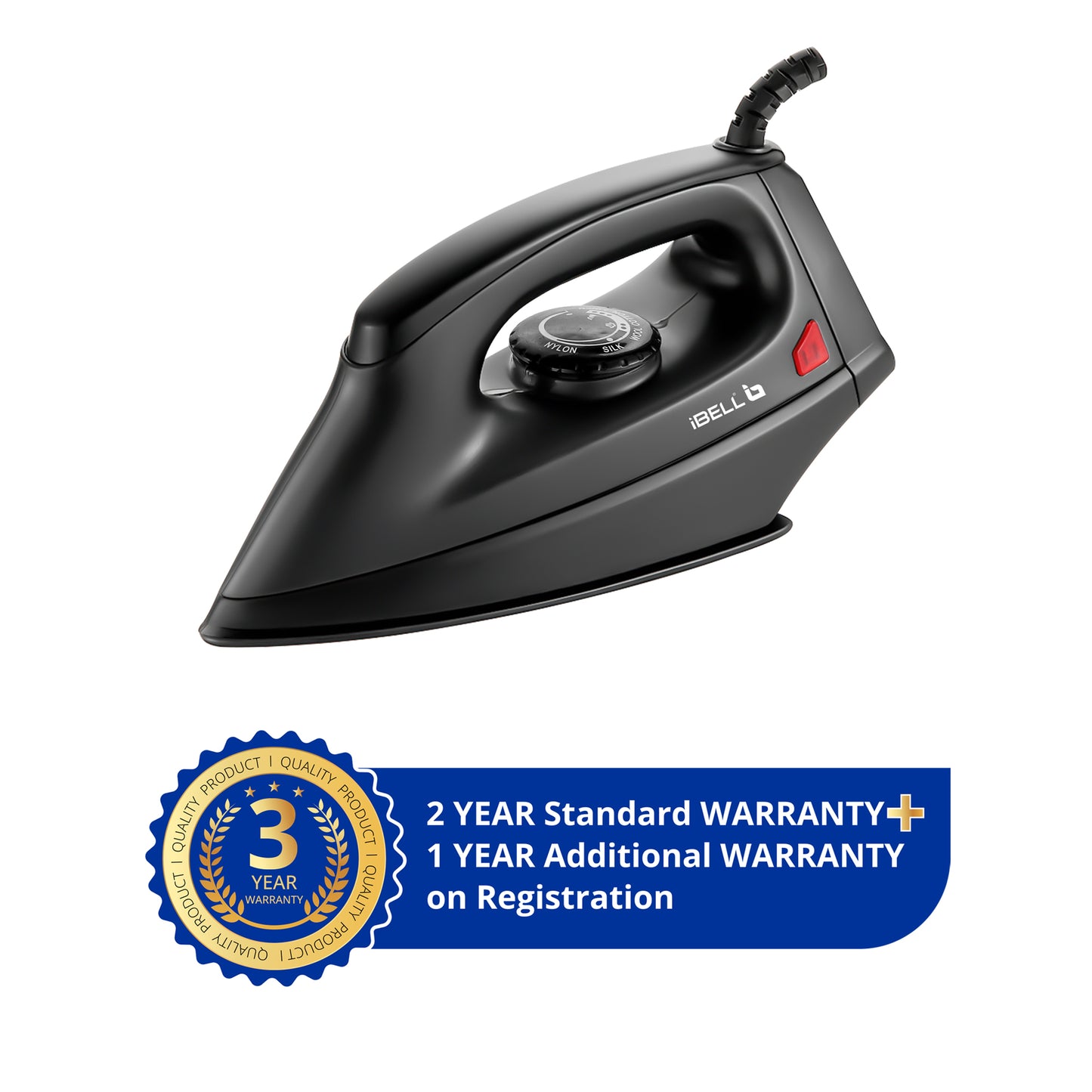 IBELL PASSION 1000W Iron Box with 3 Years Warranty, Non-Stick Soleplate Dry Iron, Shock-Proof Body, Variable Temperature Control, Overheating Protection (Black)