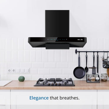 iBELL ELEGANCE 90 DLX Auto Clean Kitchen Chimney 90cm, 1500 m³/hr Suction, Filterless Technology, Motion Sensor & Touch Control, Black Tempered Glass Finish
