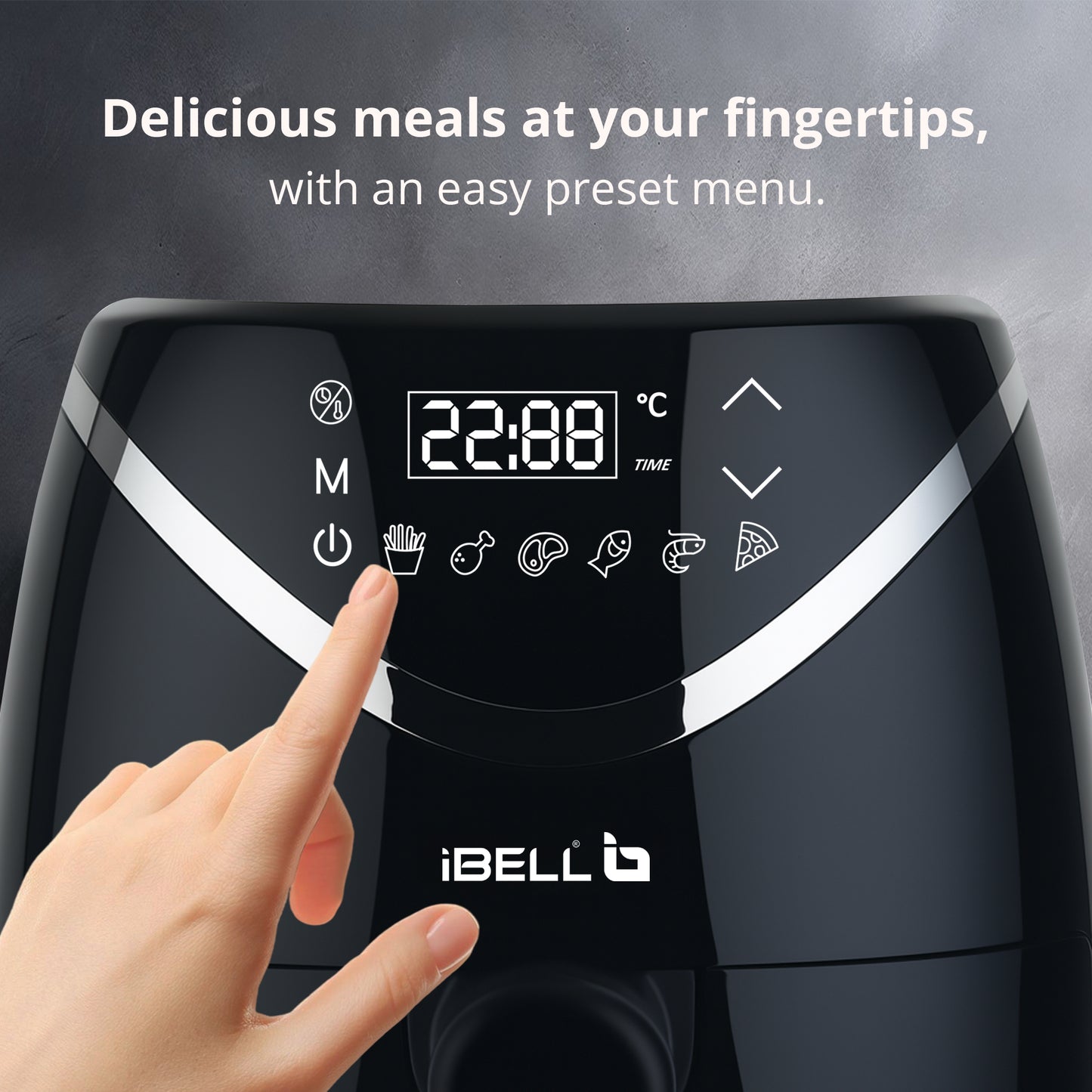 iBELL 3.2L Digital Air Fryer |800W, Feather Touch Control, 6 Preset Cooking Modes, Adjustable Temperature, One Basket with Steam Rack, Oil-Free Healthy Cooking (Black)