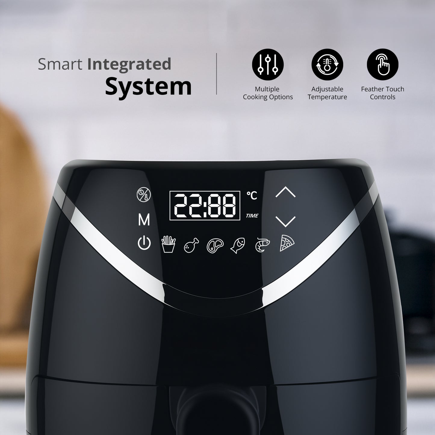 iBELL 3.2L Digital Air Fryer |800W, Feather Touch Control, 6 Preset Cooking Modes, Adjustable Temperature, One Basket with Steam Rack, Oil-Free Healthy Cooking (Black)