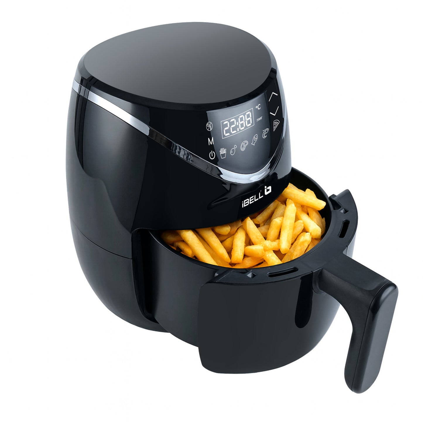 iBELL 3.2L Digital Air Fryer |800W, Feather Touch Control, 6 Preset Cooking Modes, Adjustable Temperature, One Basket with Steam Rack, Oil-Free Healthy Cooking (Black)