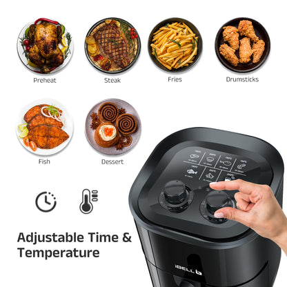 iBELL AEROFRY422M Air Fryer 4.2 Litre - 1500W, Multiple Cooking Options, Dishwasher Safe, Nonstick Coating, Adjustable Time & Temperature Control (Black)