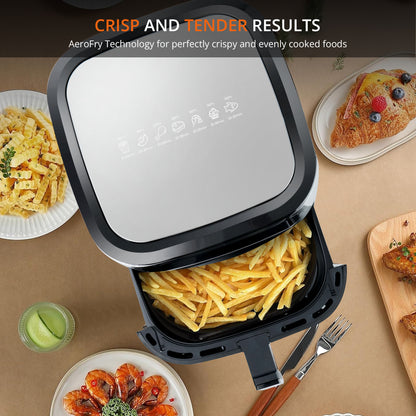 IBELL Digital Air Fryer 8L | 1800W | Bake, Grill & Roast | Up to 80% Less Oil Usage | 10 Preset Menu | Digital Display & Touch Control Panel | Glass Window with in built Light | Auto Cut-Off Silver