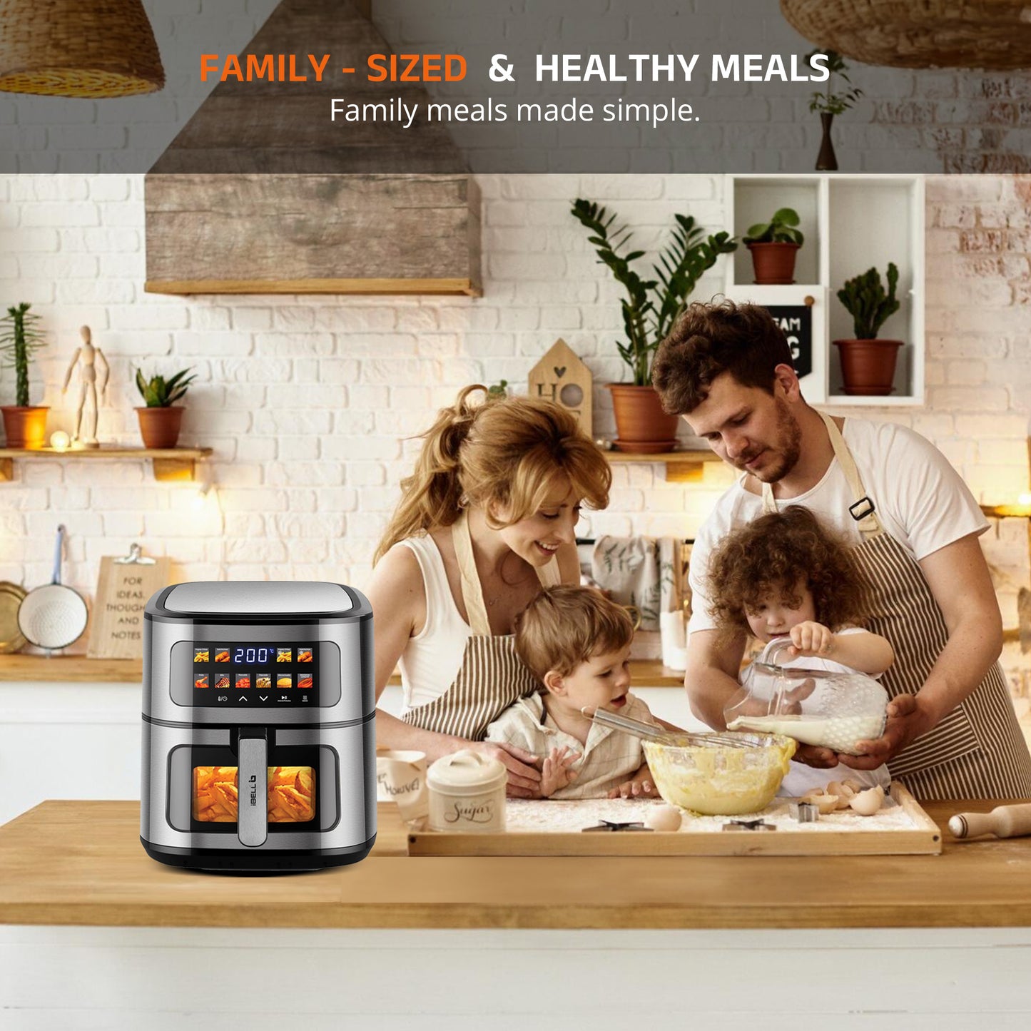 IBELL Digital Air Fryer 8L | 1800W | Bake, Grill & Roast | Up to 80% Less Oil Usage | 10 Preset Menu | Digital Display & Touch Control Panel | Glass Window with in built Light | Auto Cut-Off Silver