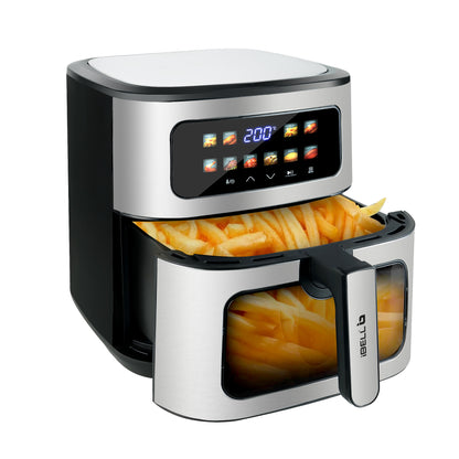 IBELL Digital Air Fryer 8L | 1800W | Bake, Grill & Roast | Up to 80% Less Oil Usage | 10 Preset Menu | Digital Display & Touch Control Panel | Glass Window with in built Light | Auto Cut-Off Silver