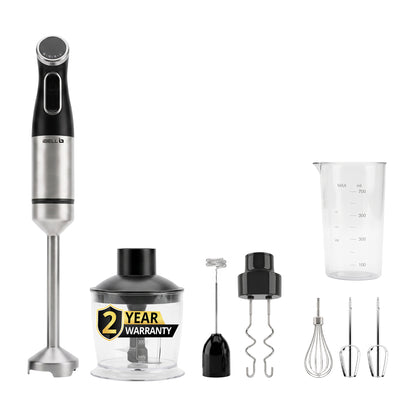 iBELL AEROMIX500PRO 6-in-1 Hand Blender, 1200W, Adjustable Speed Control, Turbo Function, Stainless Steel Immersion Blender with Chopper, Whisk, Dough Hooks, Milk Frother & 700ml Beaker (Black)