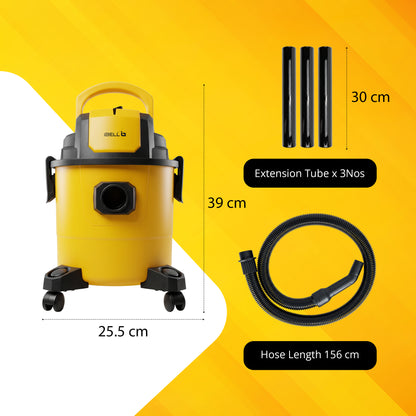 iBELL AeroVac150 Wet & Dry Vacuum Cleaner for Home & Office | 1200W Motor | 18 kPa Powerful Suction | 15L Capacity | 4-in-1 Vacuum, Blower & Crevice Cleaning| Reusable Filters | Yellow